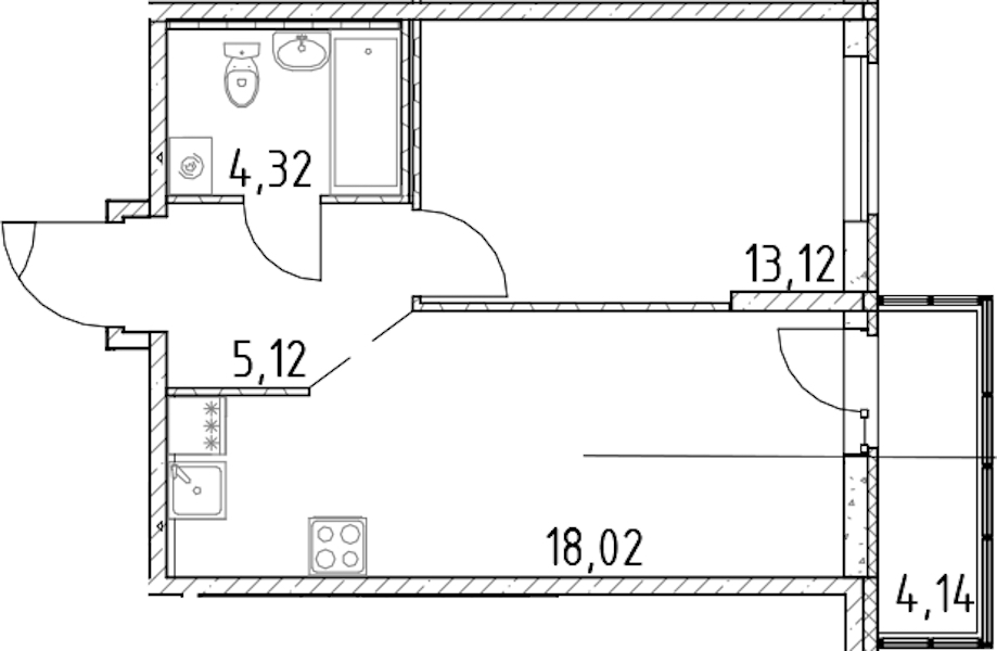 1-комнатная квартира 40.58 м², 8/17 эт., ЖК «Город Первых»